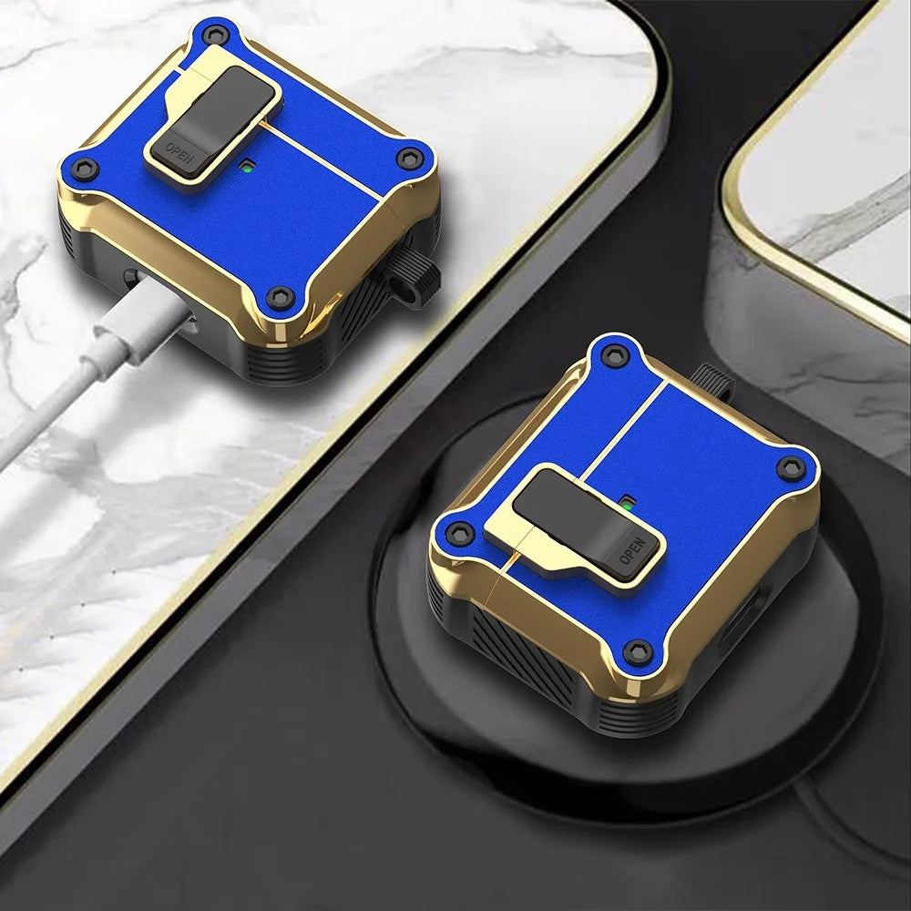 For Apple AirPods 3 Protective Cover Bluetooth-compatible Earbuds Case TPU+PC + Hardware Shockproof Cover with Auto Opening Lock - Blue - 5