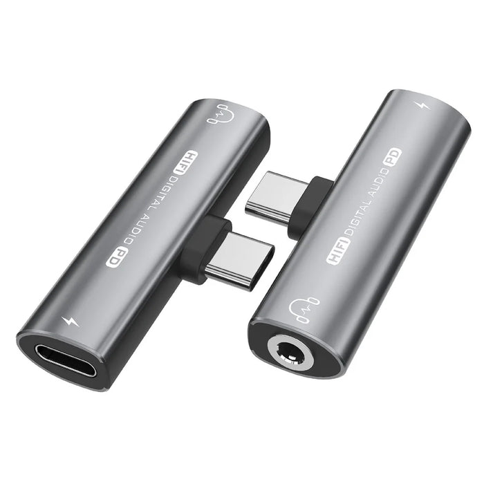 Type-C Male to Type-C + 3.5mm Female Jack Converter PD 27W Charging Earphone Audio Adapter for Laptop Tablet Phone - Dark Grey - 2