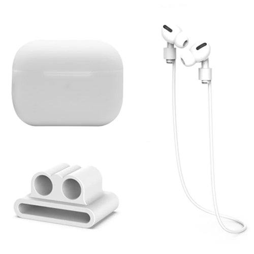 3 in 1 For Apple AirPods Pro 2 Charging Case Cover Earbuds Protective Silicone Case Set with Headset Holder / Anti-lost Neck Strap - White - 1