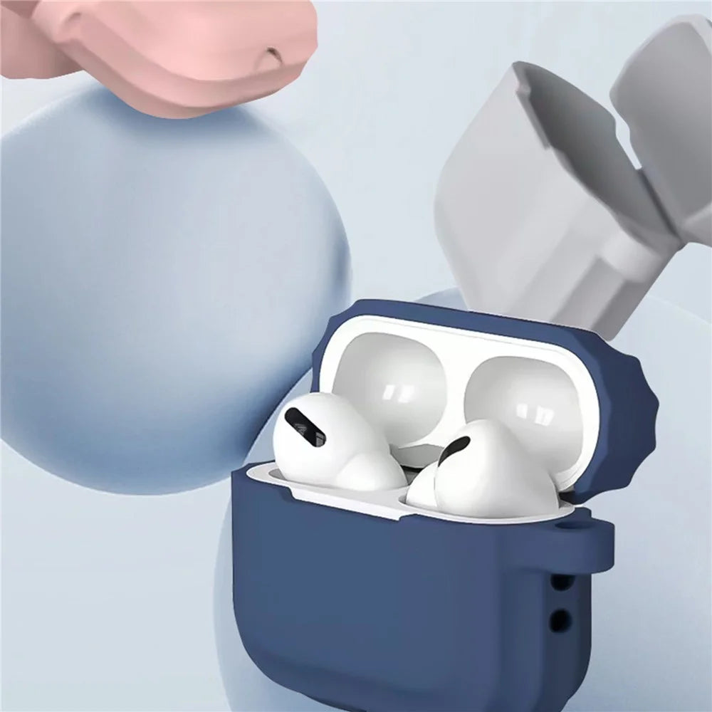 For AirPods Pro 2 Stripe Silicone Case Shock-Absorbing Protective Earphone Cover with Keychain - White - 5