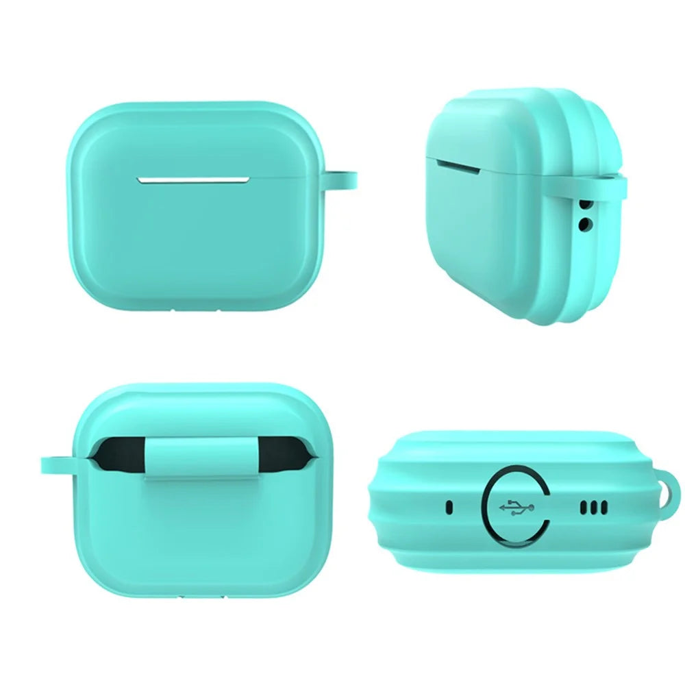 For AirPods Pro 2 Stripe Silicone Case Shock-Absorbing Protective Earphone Cover with Keychain - White - 7