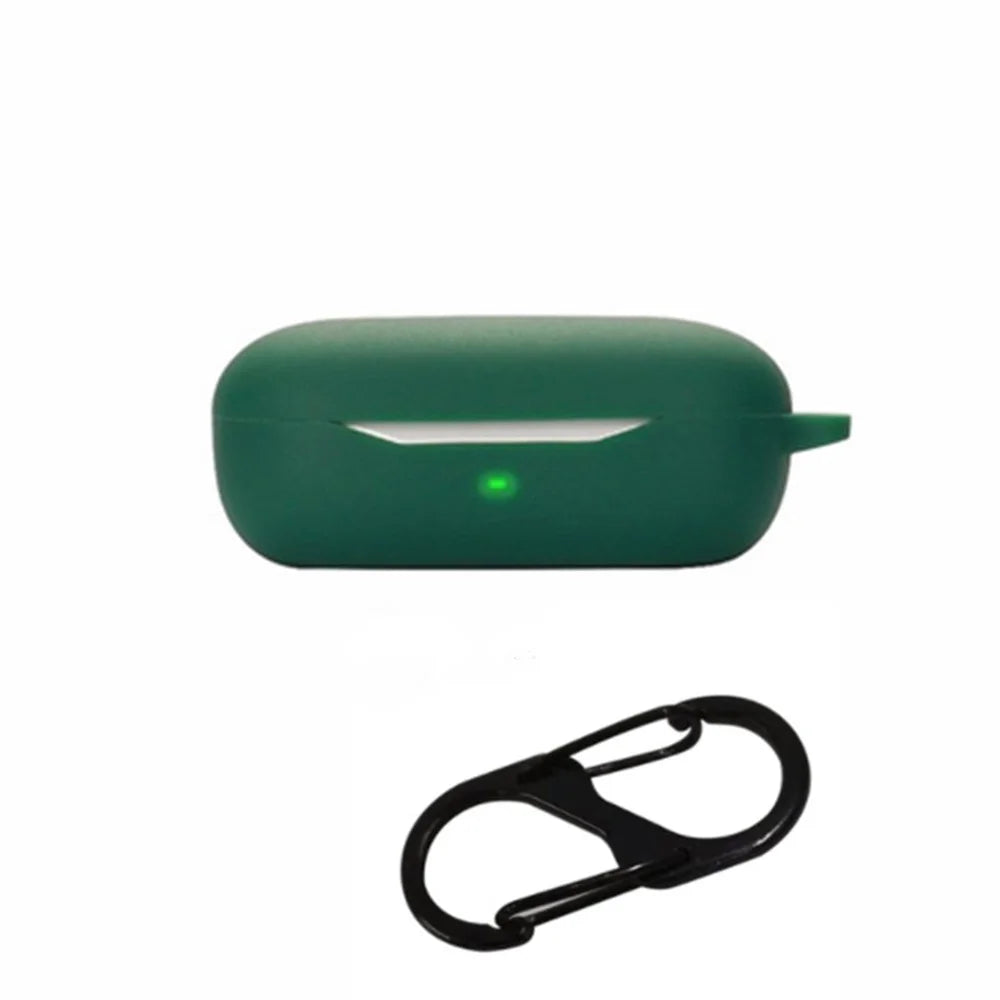Drop Protection Case for Huawei FreeBuds SE Earphone Charging Box, Silicone Soft Cover with Carrying Buckle - Blackish Green - 1