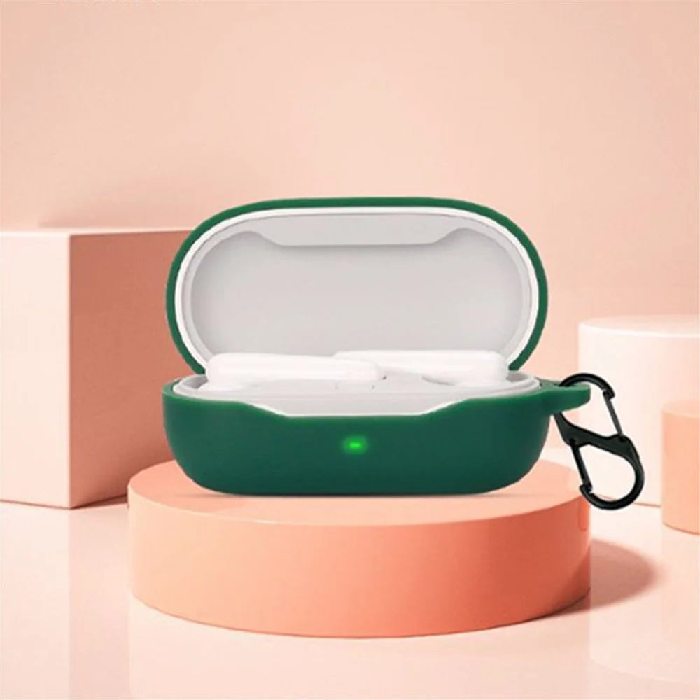 Drop Protection Case for Huawei FreeBuds SE Earphone Charging Box, Silicone Soft Cover with Carrying Buckle - Blackish Green - 2