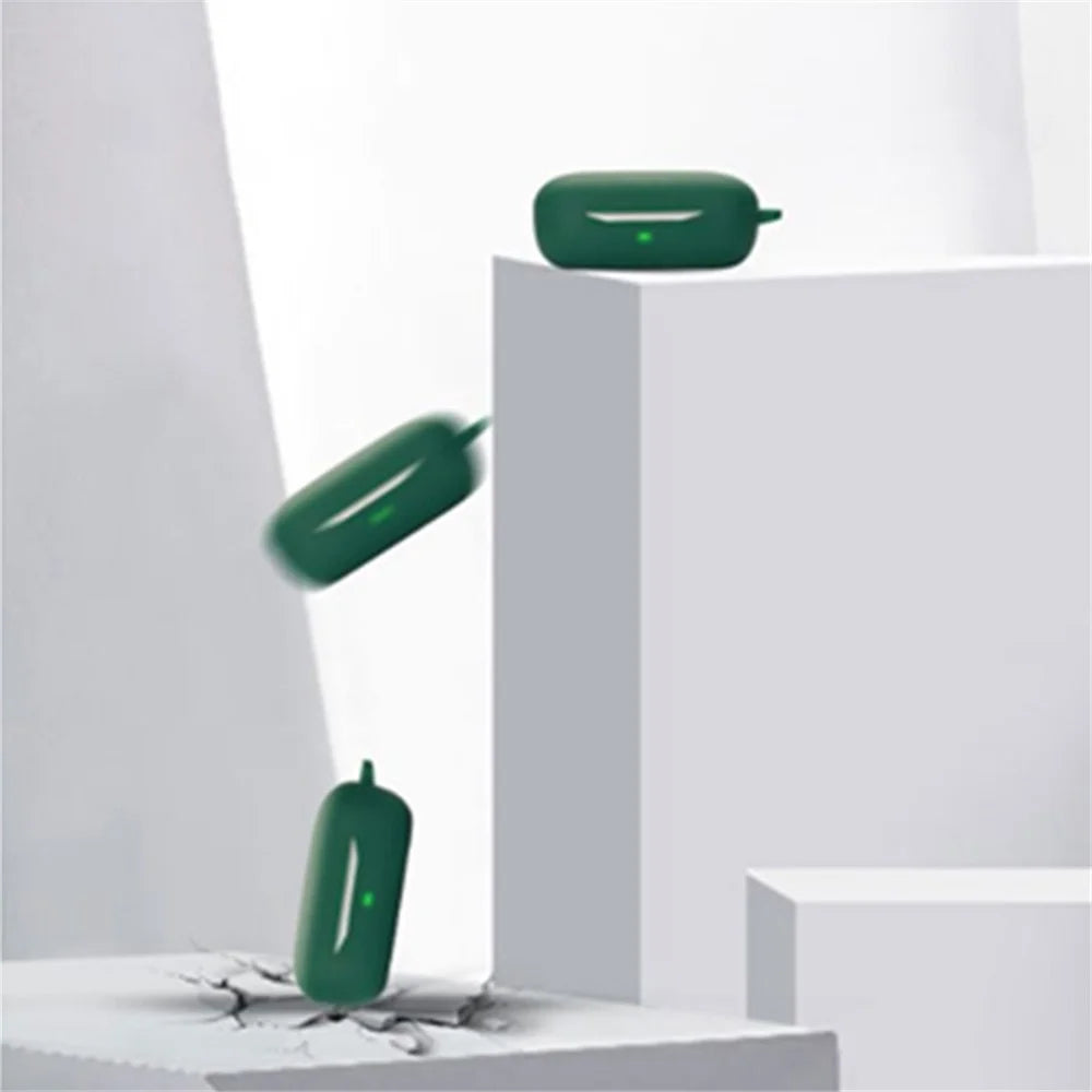 Drop Protection Case for Huawei FreeBuds SE Earphone Charging Box, Silicone Soft Cover with Carrying Buckle - Blackish Green - 3