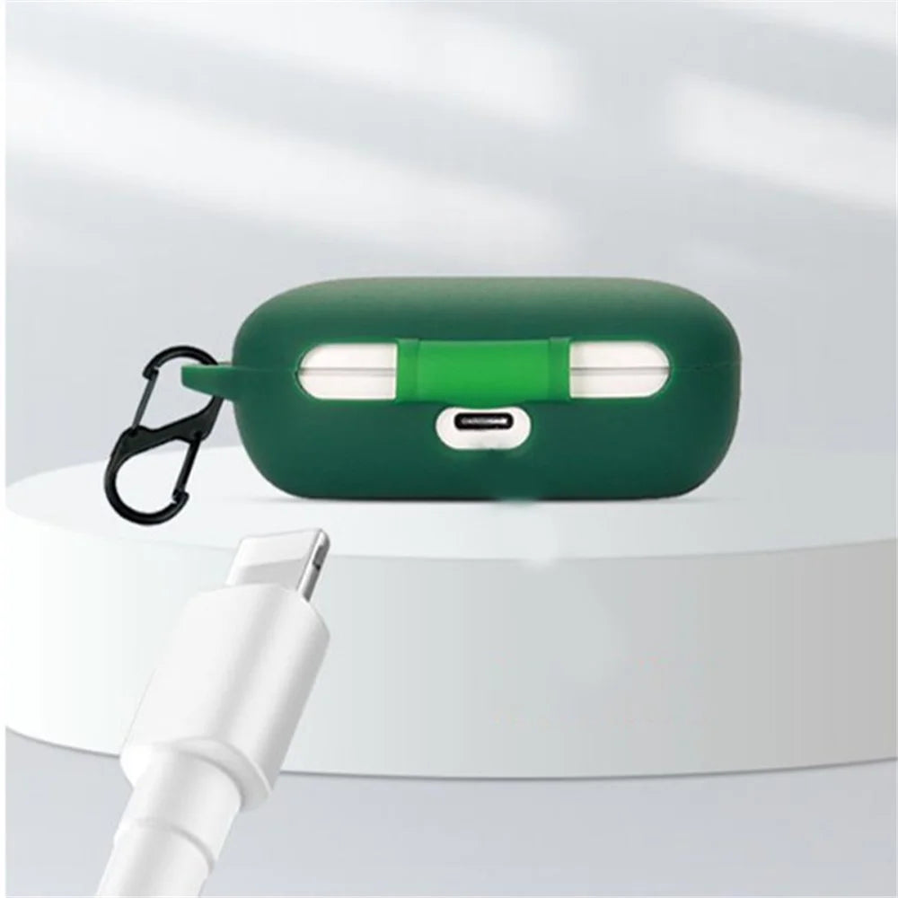 Drop Protection Case for Huawei FreeBuds SE Earphone Charging Box, Silicone Soft Cover with Carrying Buckle - Blackish Green - 4