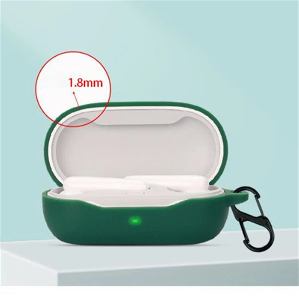 Drop Protection Case for Huawei FreeBuds SE Earphone Charging Box, Silicone Soft Cover with Carrying Buckle - Blackish Green - 5