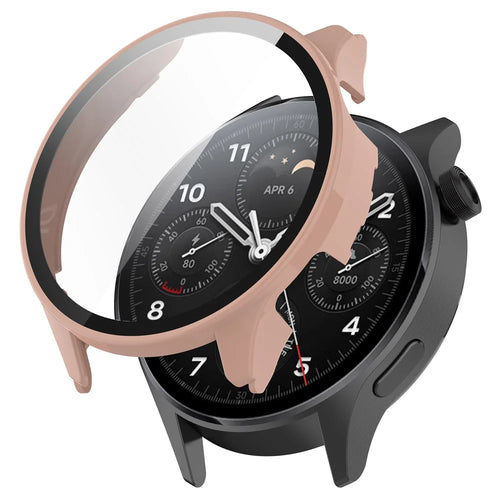 Anti-Scratch Hard PC Case for Xiaomi Watch S1 Pro Smart Watch Protective Case with Tempered Glass Screen Protector - Pink - 1