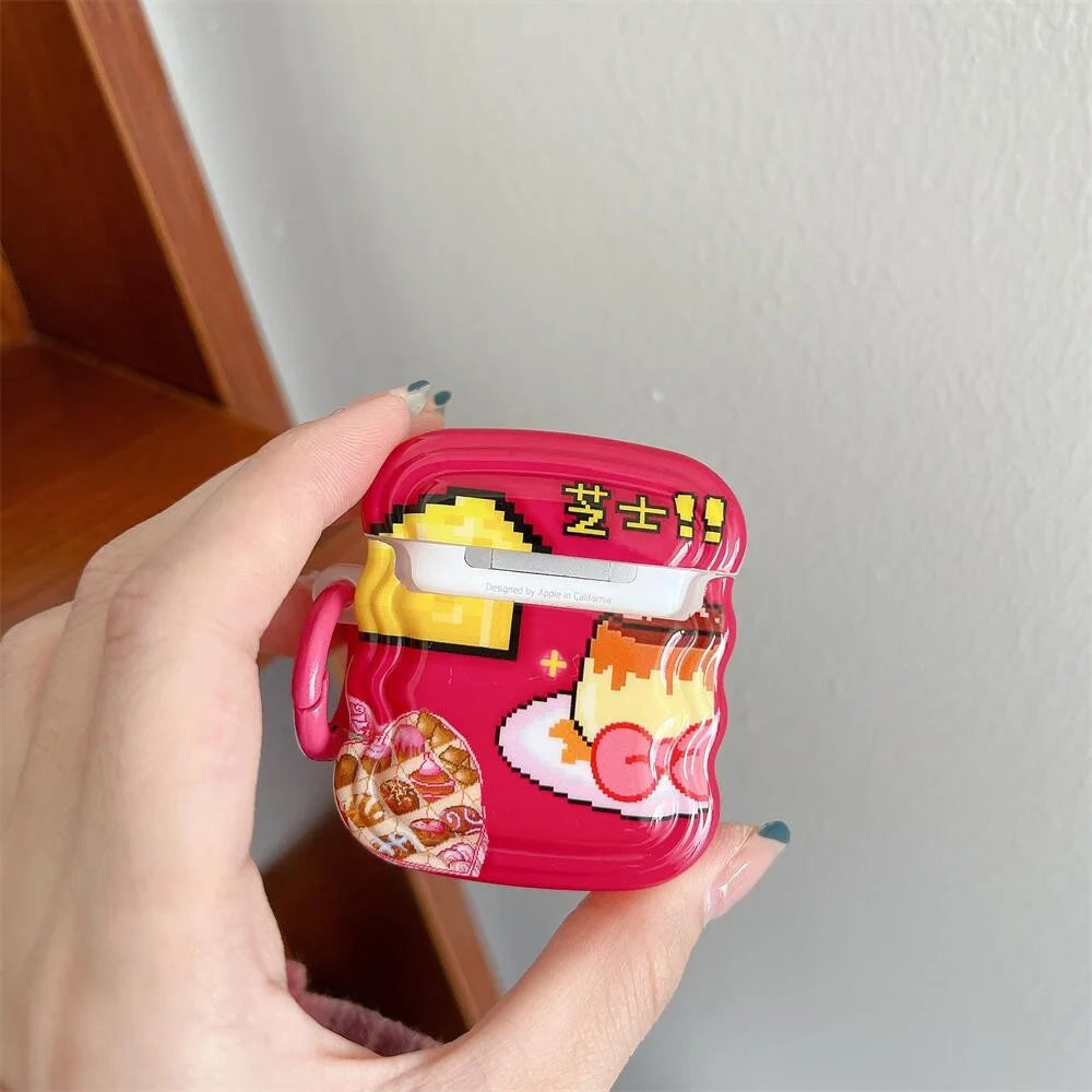 For Apple AirPods with Charging Case (2016) / (2019) / AirPods with Wireless Charging Case (2019) Wave Edge Cheese Pattern TPU Earphone Case Protective Cover with Ring Buckle - 5