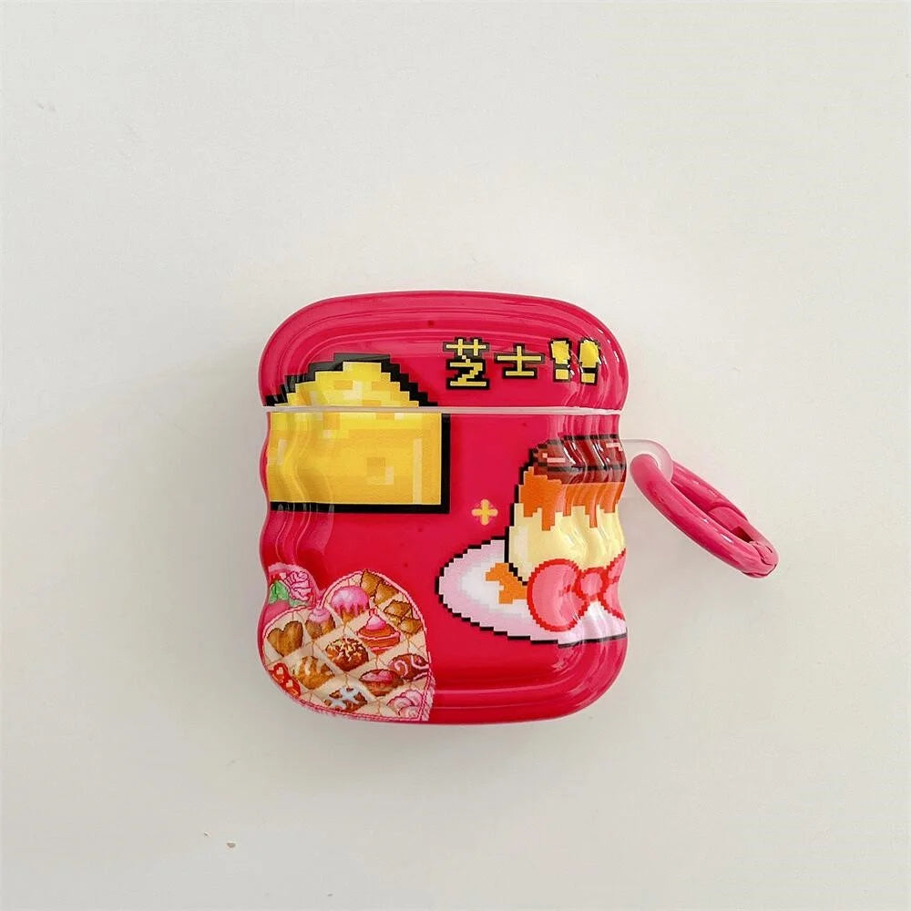 For Apple AirPods with Charging Case (2016) / (2019) / AirPods with Wireless Charging Case (2019) Wave Edge Cheese Pattern TPU Earphone Case Protective Cover with Ring Buckle - 6