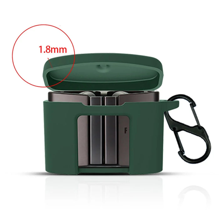 For FIIL CC Pro2 Silicone Case Bluetooth-compatible Earphone Anti-scratch Protective Cover with Anti-lost Buckle - Blackish Green - 3