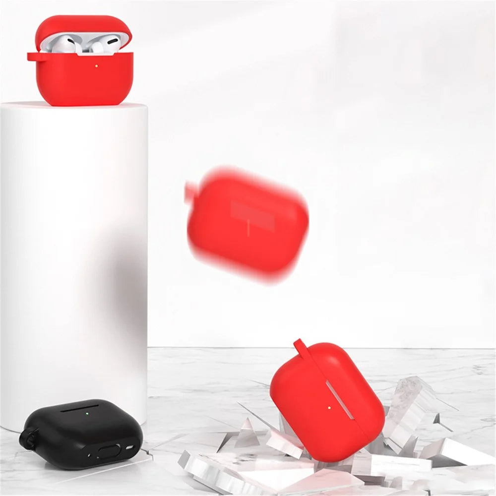 For AirPods Pro 2 Bluetooth-compatible Earphone Flat Bottom Silicone Protective Case Anti-scratch Anti-drop Cover - Red - 3