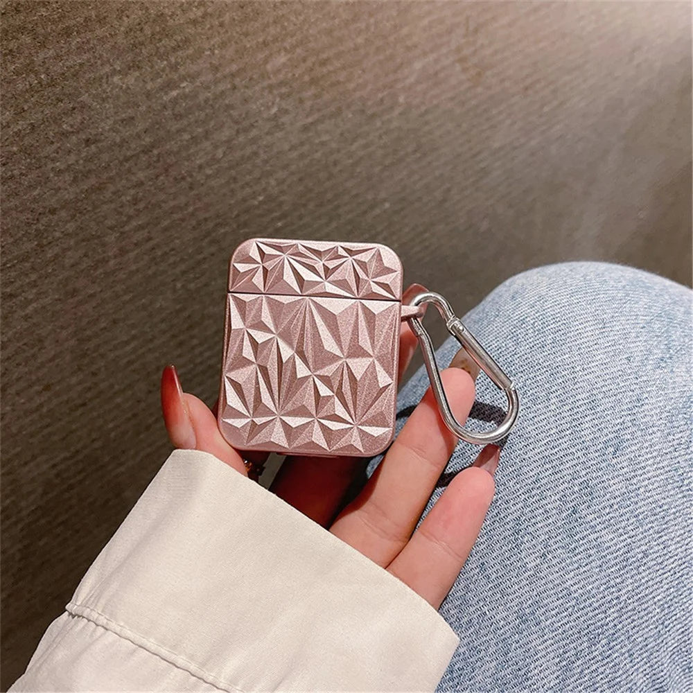 For Apple AirPods with Charging Case (2016) / (2019) / AirPods with Wireless Charging Case (2019) Diamond Texture Protective Case PC Anti-drop Cover - Pink - 2