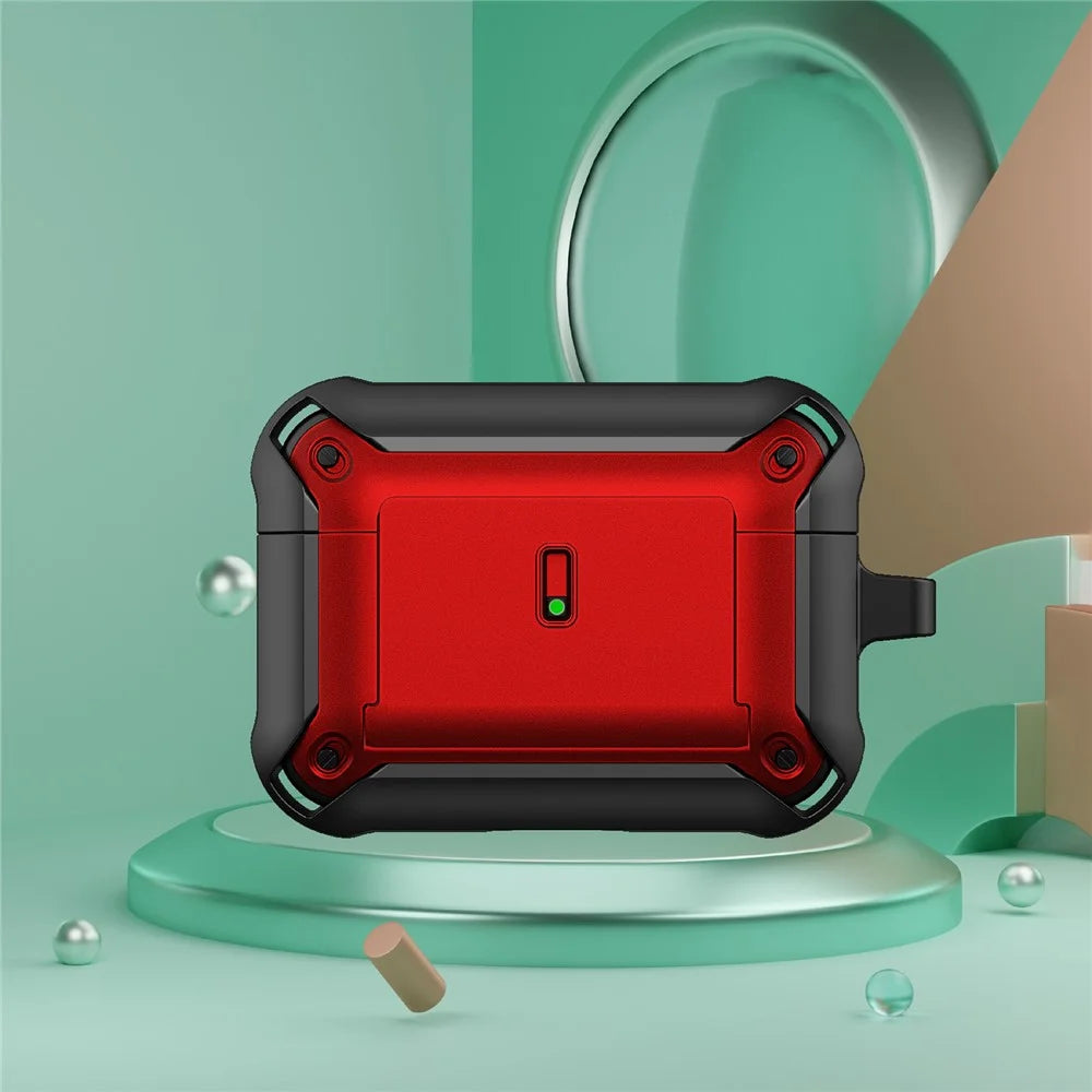 For Apple AirPods Pro Charging Case Cover Dual Color Protective Cover Slide Open TPU+PC Case - Black / Red - 2