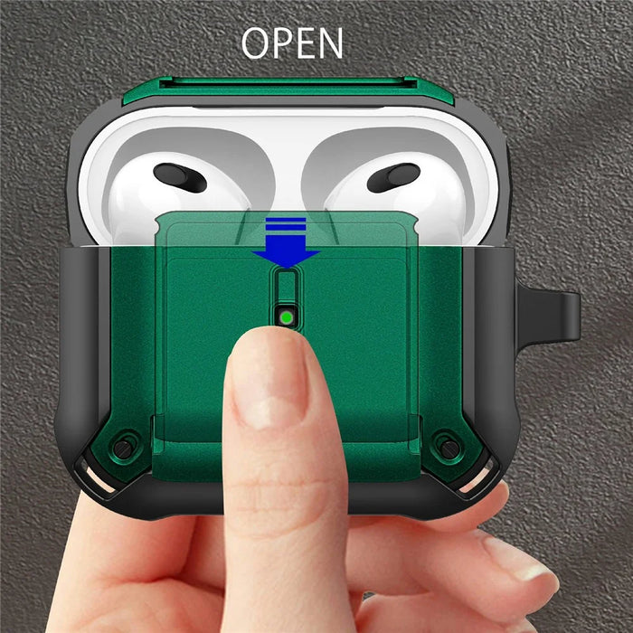 For Apple AirPods 3 Charging Case Cover Drop Proof Dual Color Protective Cover Slide Open TPU+PC Case - Black  /  Green - 4