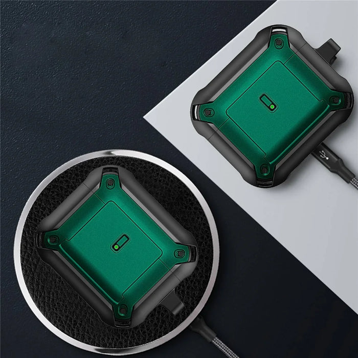 For Apple AirPods 3 Charging Case Cover Drop Proof Dual Color Protective Cover Slide Open TPU+PC Case - Black  /  Green - 7
