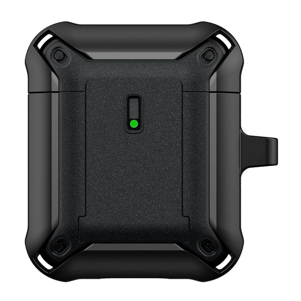 For Apple AirPods with Charging Case (2016)  /  (2019)  /  AirPods with Wireless Charging Case (2019) Dual Color Protective Cover Slide Open TPU+PC Case - Black - 1