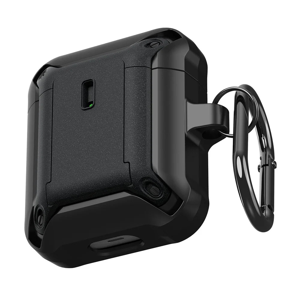 For Apple AirPods with Charging Case (2016)  /  (2019)  /  AirPods with Wireless Charging Case (2019) Dual Color Protective Cover Slide Open TPU+PC Case - Black - 2