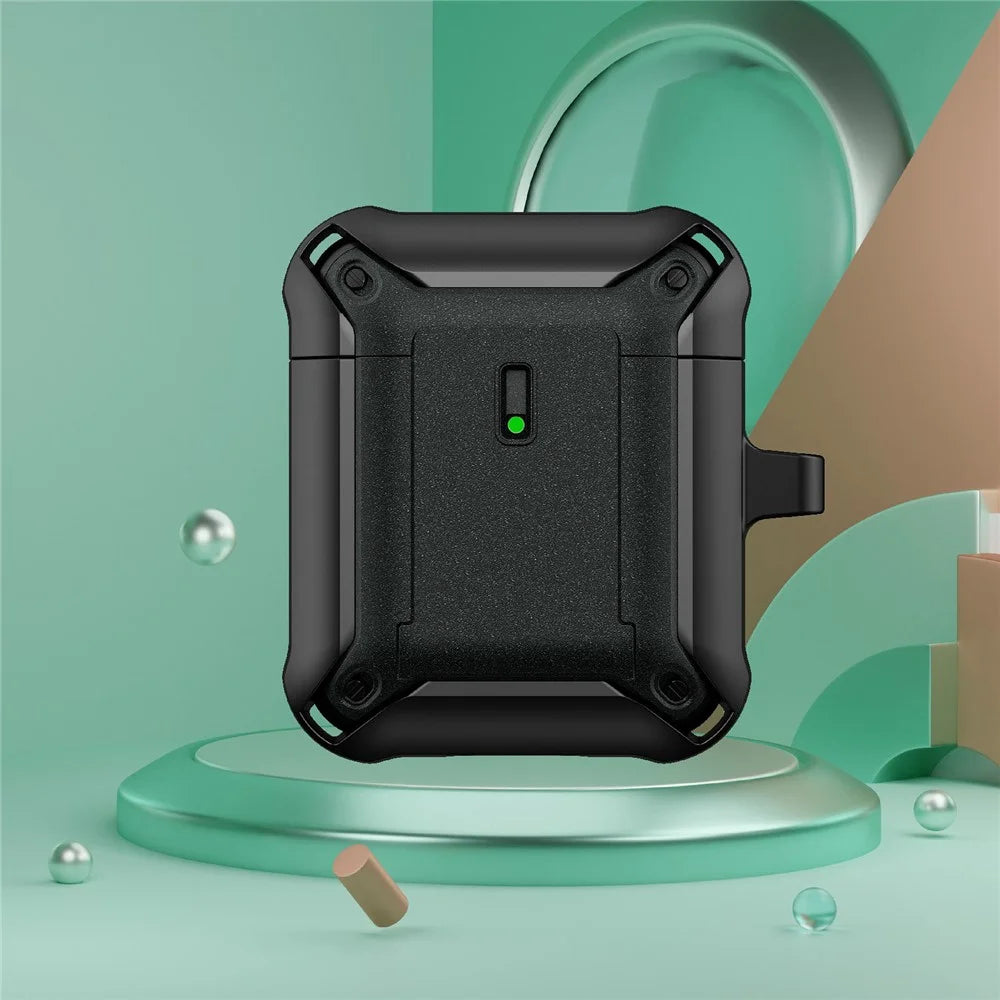 For Apple AirPods with Charging Case (2016)  /  (2019)  /  AirPods with Wireless Charging Case (2019) Dual Color Protective Cover Slide Open TPU+PC Case - Black - 3