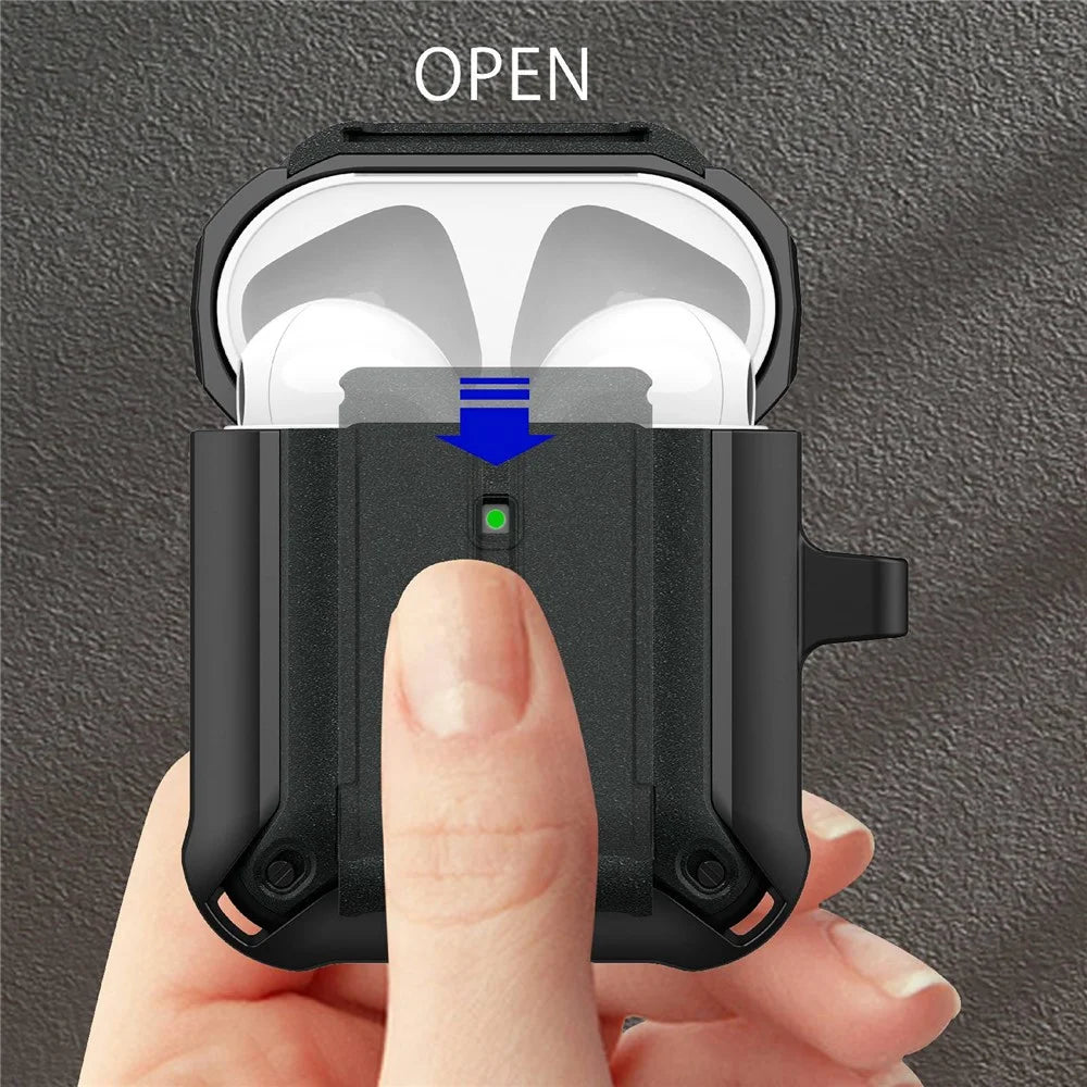 For Apple AirPods with Charging Case (2016)  /  (2019)  /  AirPods with Wireless Charging Case (2019) Dual Color Protective Cover Slide Open TPU+PC Case - Black - 4