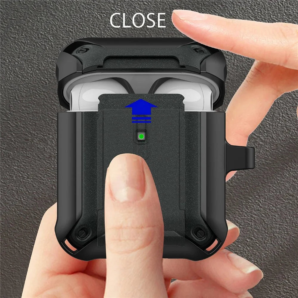 For Apple AirPods with Charging Case (2016)  /  (2019)  /  AirPods with Wireless Charging Case (2019) Dual Color Protective Cover Slide Open TPU+PC Case - Black - 5