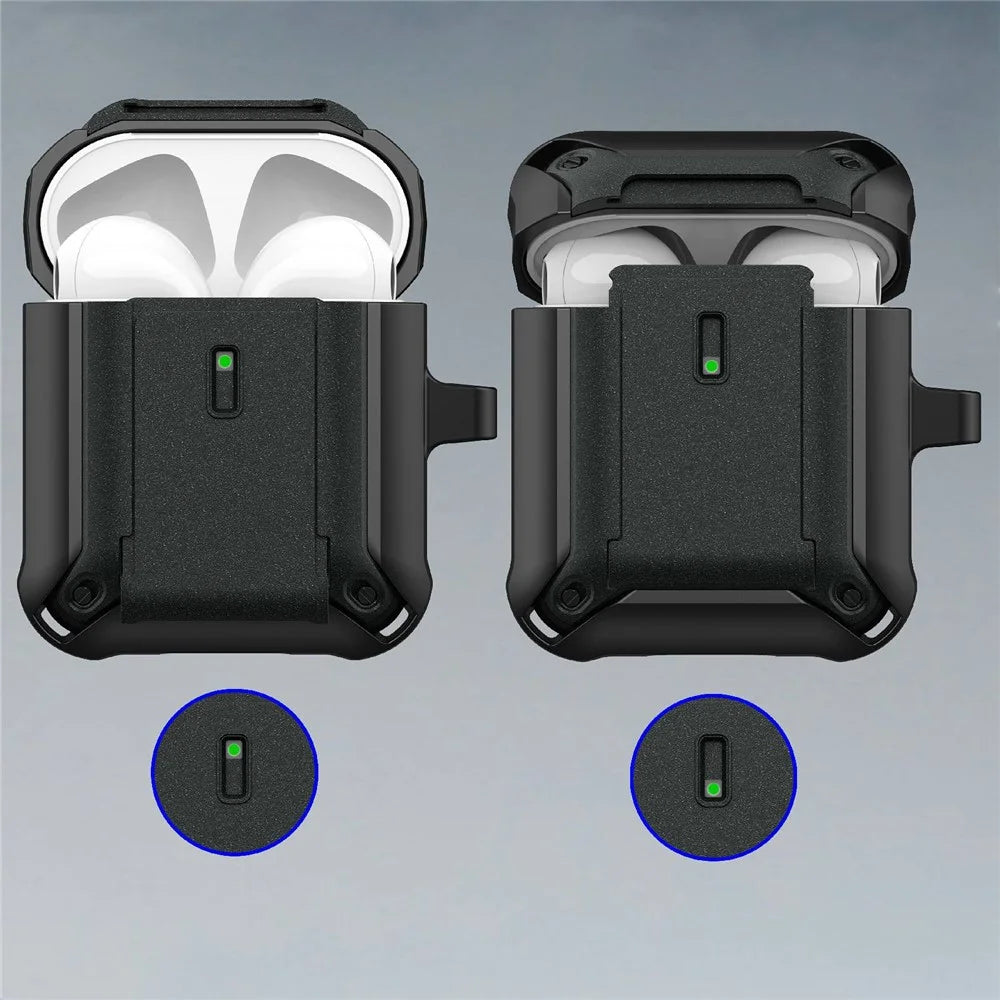 For Apple AirPods with Charging Case (2016)  /  (2019)  /  AirPods with Wireless Charging Case (2019) Dual Color Protective Cover Slide Open TPU+PC Case - Black - 6