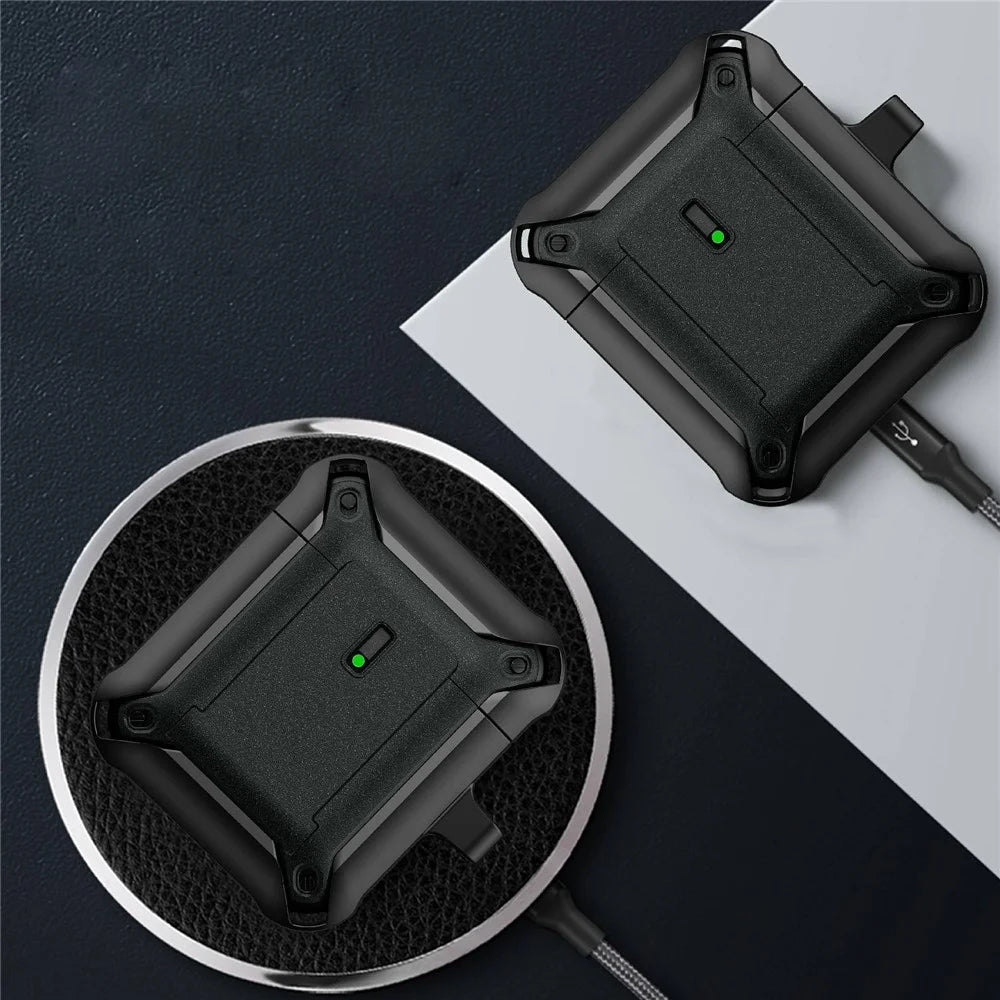 For Apple AirPods with Charging Case (2016)  /  (2019)  /  AirPods with Wireless Charging Case (2019) Dual Color Protective Cover Slide Open TPU+PC Case - Black - 7
