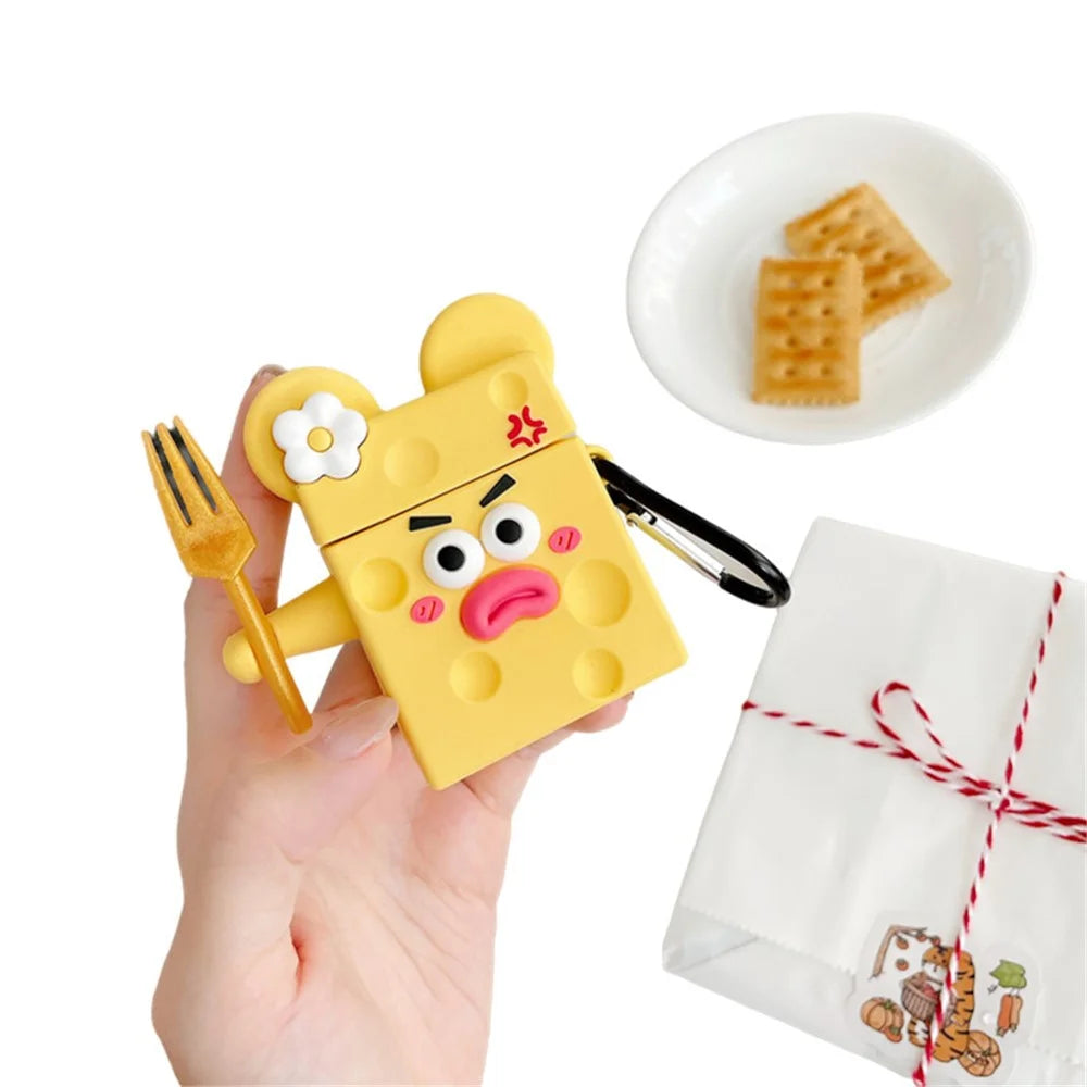 For AirPods with Charging Case (2016) / (2019) / AirPods with Wireless Charging Case (2019) Funny Cartoon Cheese Earphone Case Silicone Protective Cover - 1