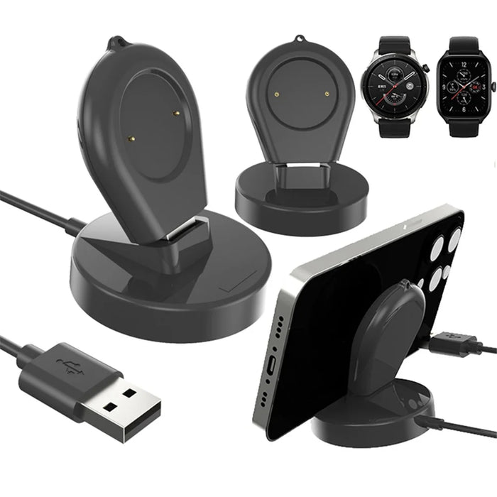 For Huami Amazfit GTR 4 Water-drop Shape Smart Watch Charger USB Cable Charging Stand with Phone Holder Function - 2