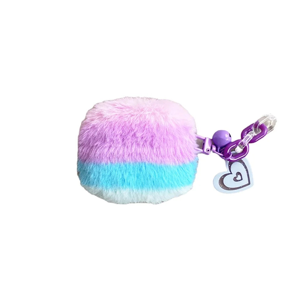 For Apple AirPods 3 Color Splicing Soft Plush Bluetooth-compatible Earphone Case Anti-drop Protective Cover with Heart Pendant - Purple / Blue - 1