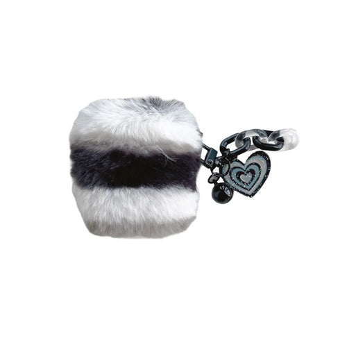 For AirPods with Charging Case (2016) / (2019) / AirPods with Wireless Charging Case (2019) Cute Plush Splicing Earphone Case Protective Cover with Heart Pendant - Black / White - 1