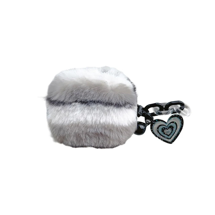 For Apple AirPods 3 Cute Plush Splicing Bluetooth-compatible Earphone Case Winter Protective Cover with Heart Pendant - Black / White - 1