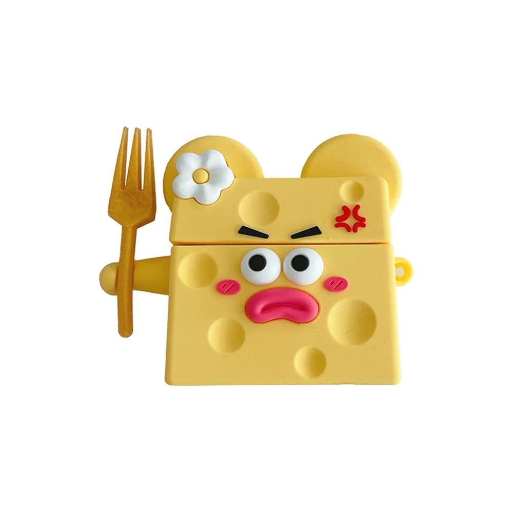 For Apple AirPods 3 Funny Cartoon Cheese Design Bluetooth-compatible Earphone Drop-proof Case Silicone Protective Cover - 1