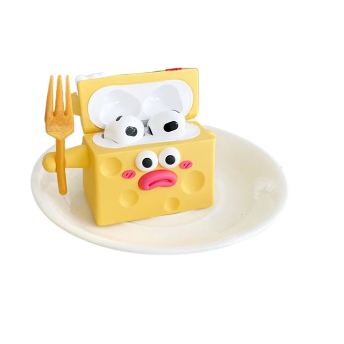For Apple AirPods 3 Funny Cartoon Cheese Design Bluetooth-compatible Earphone Drop-proof Case Silicone Protective Cover - 2
