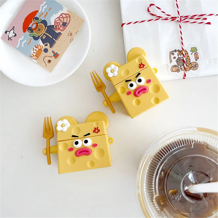For Apple AirPods 3 Funny Cartoon Cheese Design Bluetooth-compatible Earphone Drop-proof Case Silicone Protective Cover - 3