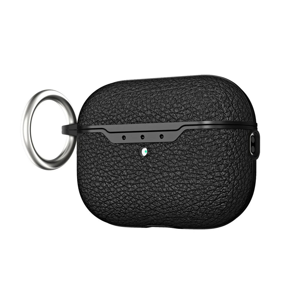 For AirPods Pro 2 Litchi Texture Soft TPU Bluetooth-compatible Earphone Case Ultra-thin Protective Cover with Ring Buckle - Black - 1