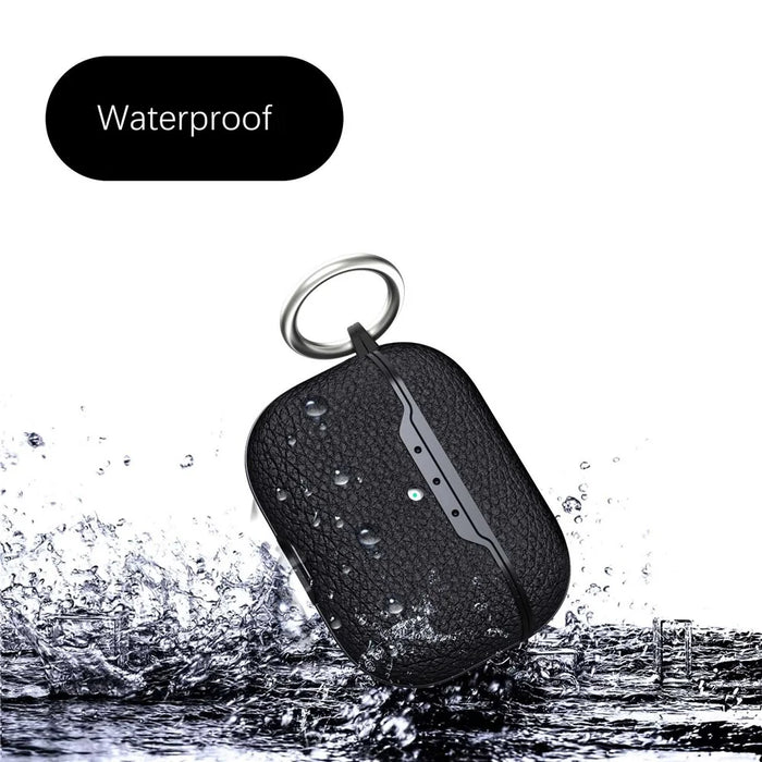 For AirPods Pro 2 Litchi Texture Soft TPU Bluetooth-compatible Earphone Case Ultra-thin Protective Cover with Ring Buckle - Black - 2