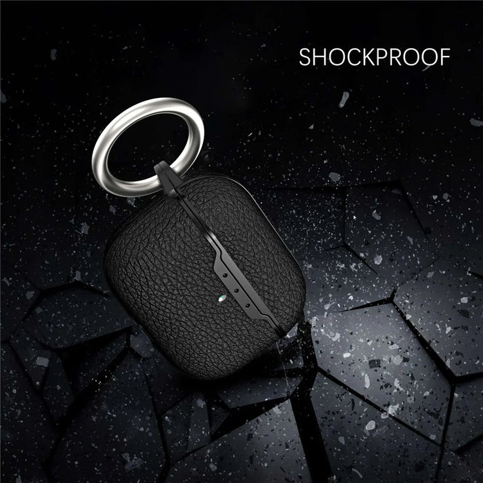 For AirPods Pro 2 Litchi Texture Soft TPU Bluetooth-compatible Earphone Case Ultra-thin Protective Cover with Ring Buckle - Black - 3
