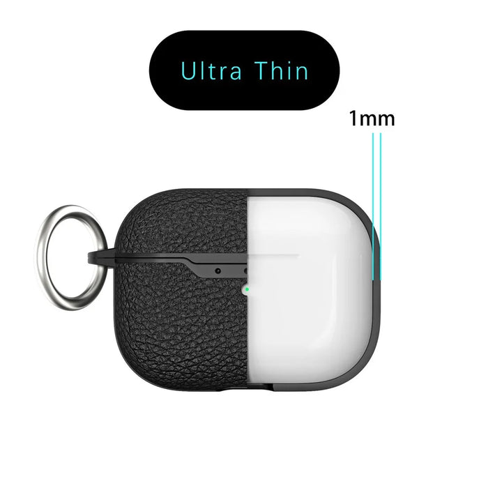 For AirPods Pro 2 Litchi Texture Soft TPU Bluetooth-compatible Earphone Case Ultra-thin Protective Cover with Ring Buckle - Black - 5