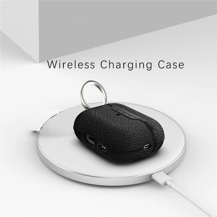 For AirPods Pro 2 Litchi Texture Soft TPU Bluetooth-compatible Earphone Case Ultra-thin Protective Cover with Ring Buckle - Black - 6