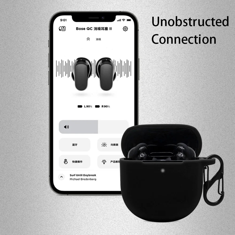 For Bose Quiet Comfort Earbuds II Protective Case Wireless Noise-canceling Headset Silicone Cover with Anti-Loss Hanging Buckle - Luminous Green - 7