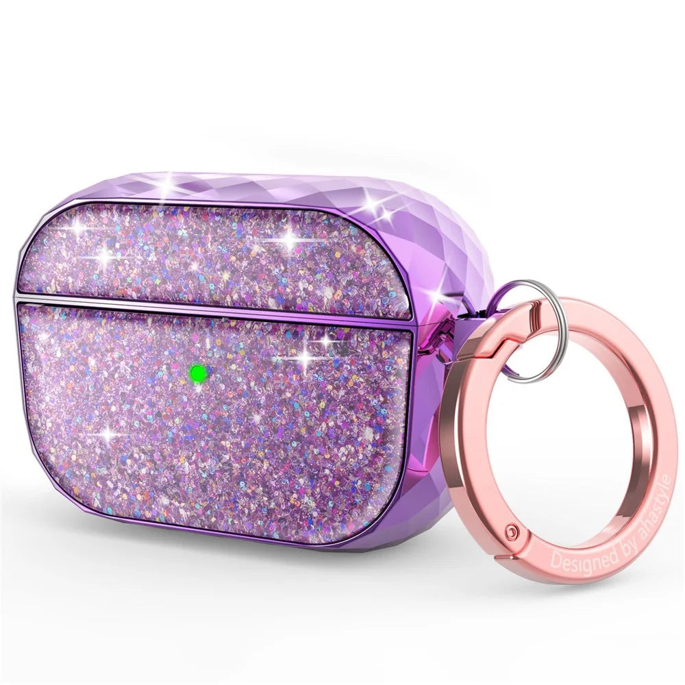 AHASTYLE PT119-PRO for Apple AirPods Pro 2 Twinkle Glitter Earbud Protective Case Separable ABS Anti-drop Earphone Cover with Carabiner - Purple - 1