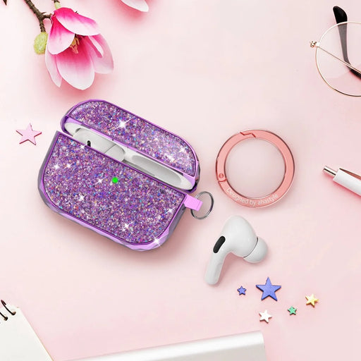 AHASTYLE PT119-PRO for Apple AirPods Pro 2 Twinkle Glitter Earbud Protective Case Separable ABS Anti-drop Earphone Cover with Carabiner - Purple - 2