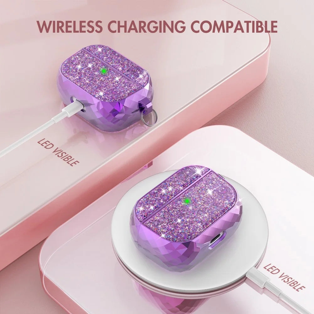 AHASTYLE PT119-PRO for Apple AirPods Pro 2 Twinkle Glitter Earbud Protective Case Separable ABS Anti-drop Earphone Cover with Carabiner - Purple - 3