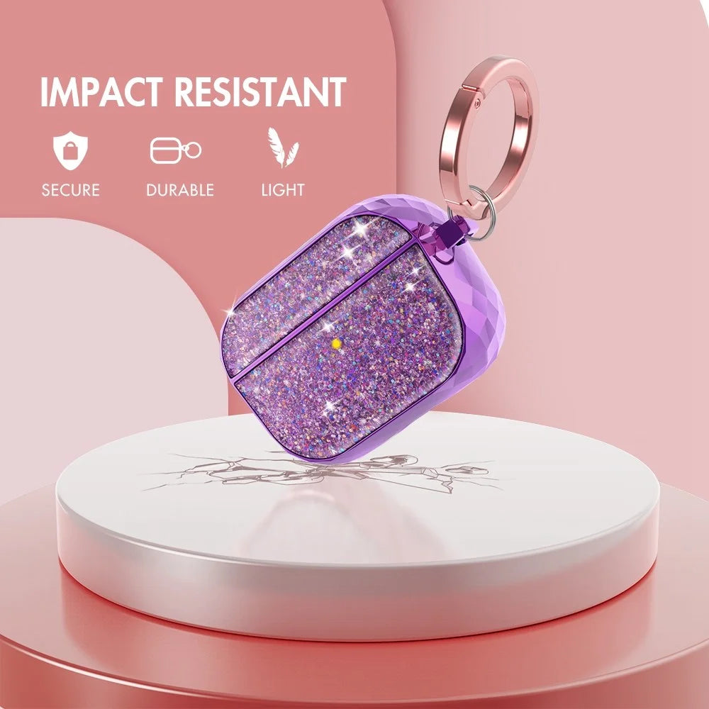 AHASTYLE PT119-PRO for Apple AirPods Pro 2 Twinkle Glitter Earbud Protective Case Separable ABS Anti-drop Earphone Cover with Carabiner - Purple - 4