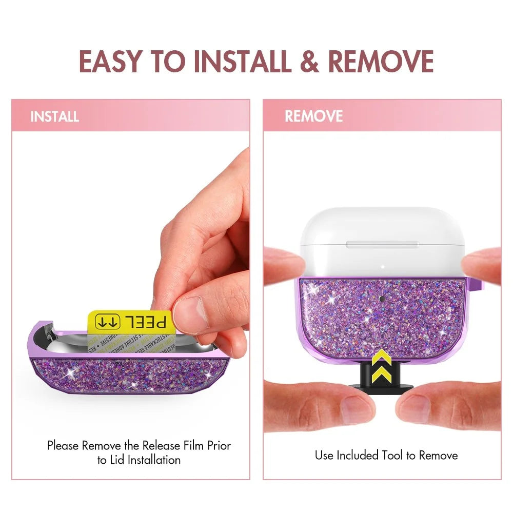 AHASTYLE PT119-PRO for Apple AirPods Pro 2 Twinkle Glitter Earbud Protective Case Separable ABS Anti-drop Earphone Cover with Carabiner - Purple - 5