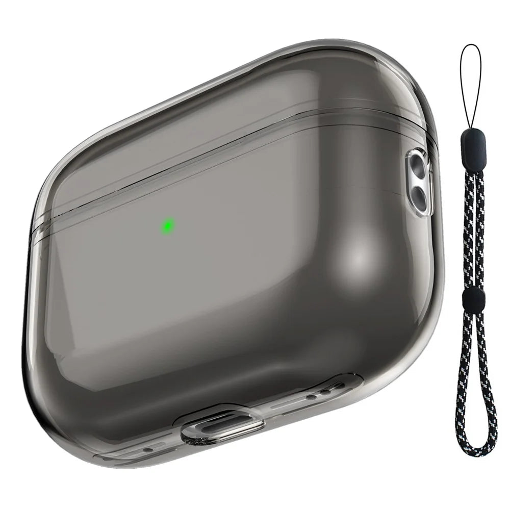 AHASTYLE WG94 For Apple AirPods Pro 2 Transparent TPU Earphone Case Bluetooth-compatible Earbud Charging Case Anti-scratch Cover with Hand Strap - Transparent Grey - 1