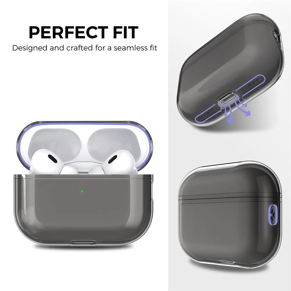 AHASTYLE WG94 For Apple AirPods Pro 2 Transparent TPU Earphone Case Bluetooth-compatible Earbud Charging Case Anti-scratch Cover with Hand Strap - Transparent Grey - 3