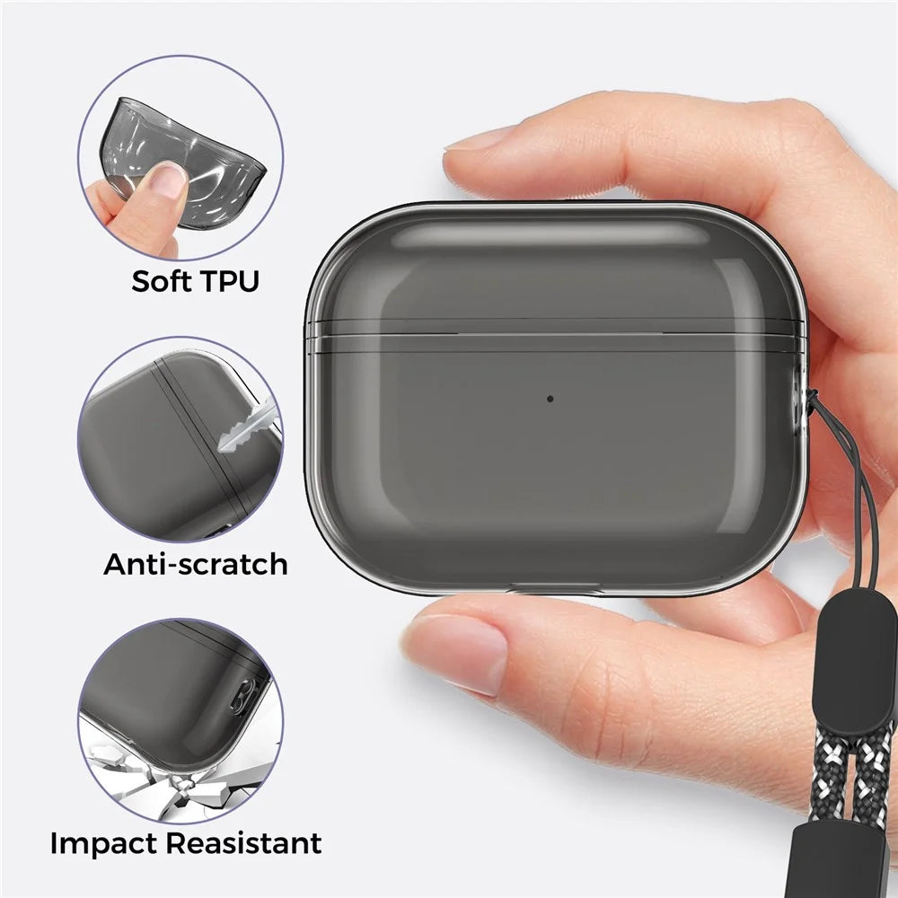 AHASTYLE WG94 For Apple AirPods Pro 2 Transparent TPU Earphone Case Bluetooth-compatible Earbud Charging Case Anti-scratch Cover with Hand Strap - Transparent Grey - 5
