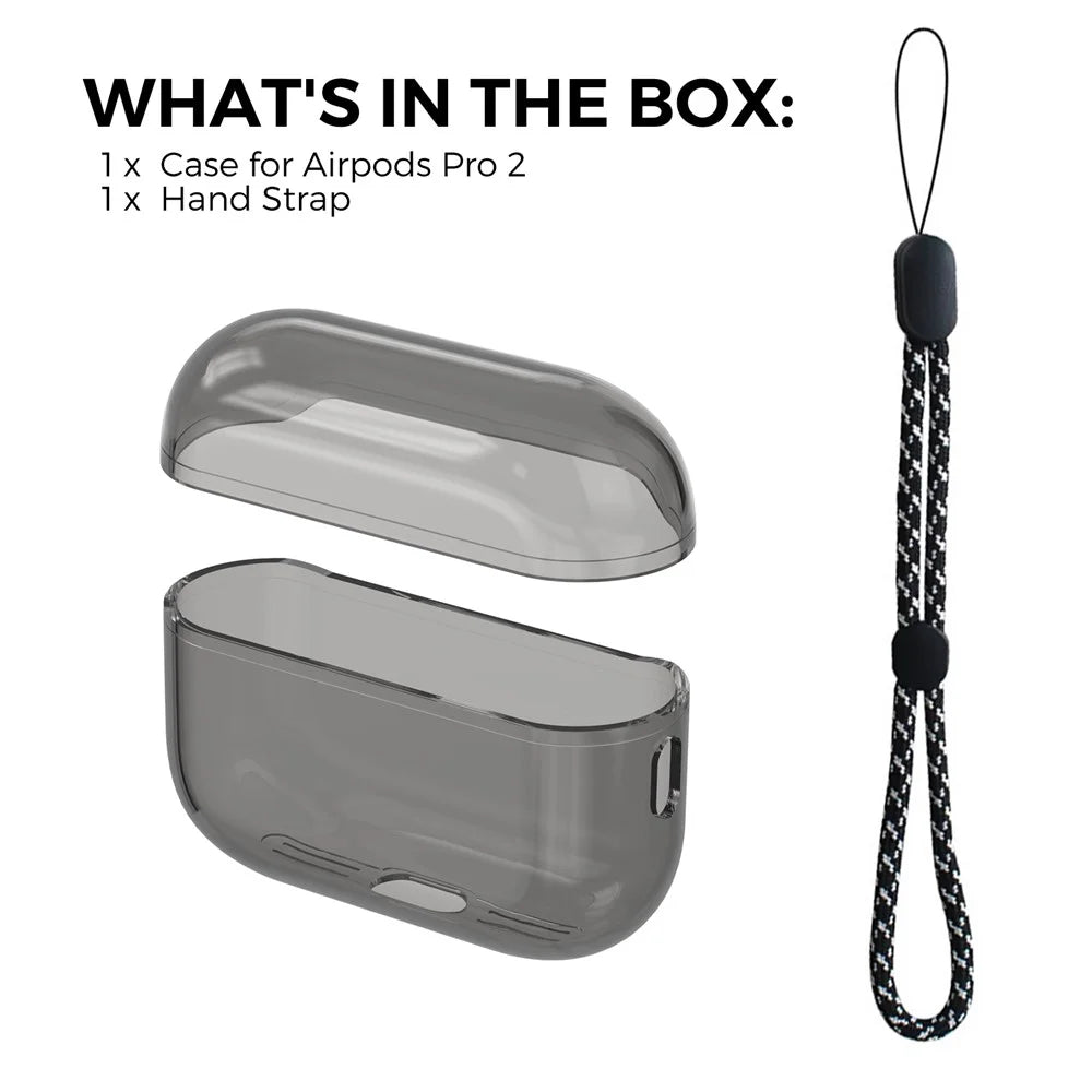 AHASTYLE WG94 For Apple AirPods Pro 2 Transparent TPU Earphone Case Bluetooth-compatible Earbud Charging Case Anti-scratch Cover with Hand Strap - Transparent Grey - 7