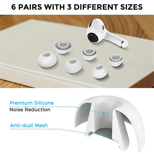 AHASTYLE WG86 6 Pairs Earphone Ear Caps for Apple AirPods Pro 2 / AirPods Pro In-Ear Silicone Earbuds Soft Cover Replacement, Size: S+M+L - White - 2